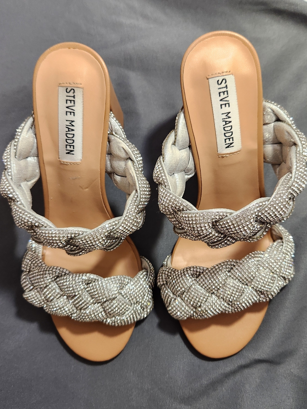 ⭐️Steve Madden Rhinestone Wedding Bridal Prom Braided Block Heels Size 7